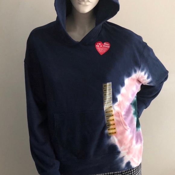 Wildfox Dark Navy Hoodie Kangaroo Pocket Tie Dye Pullover - Picture 13 of 15